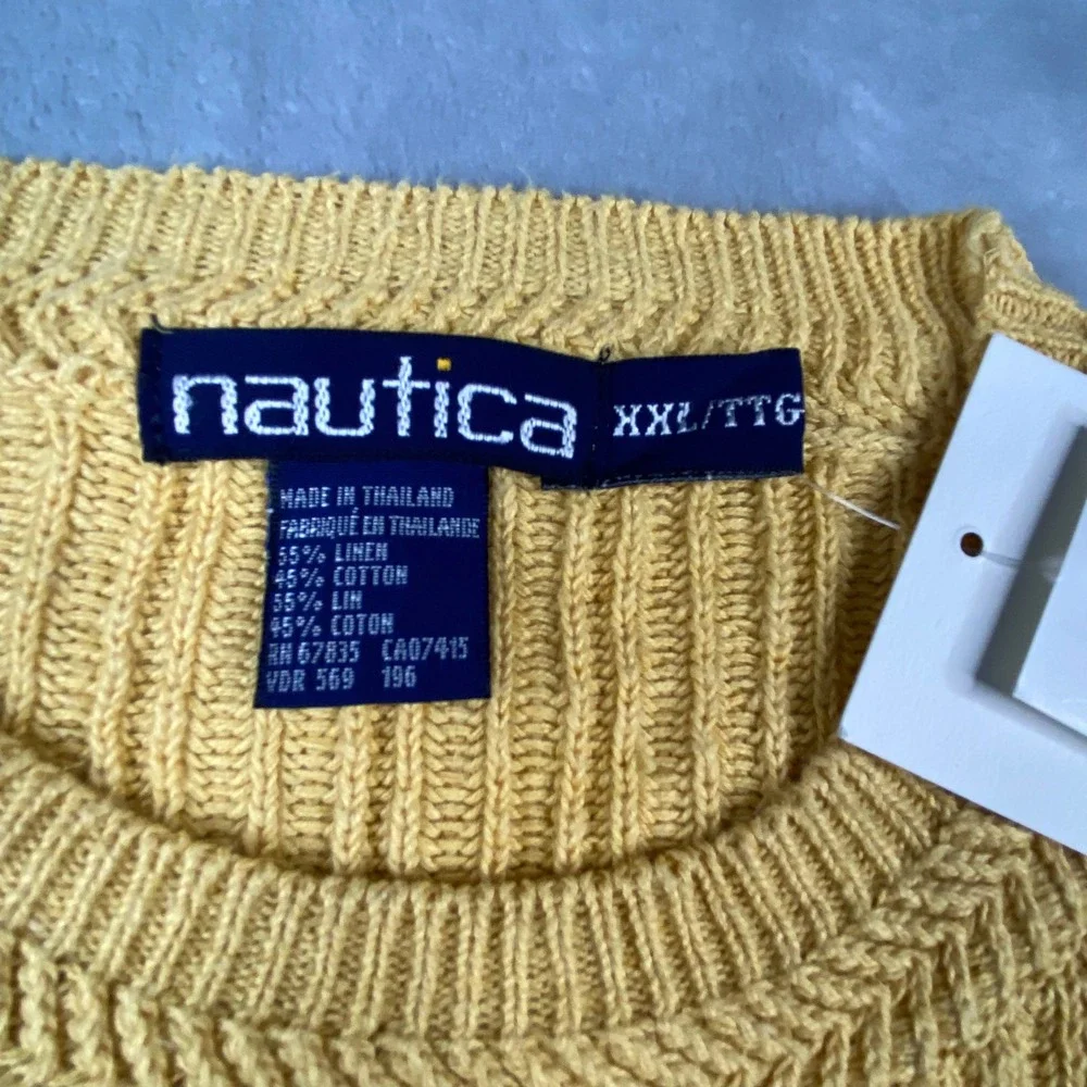 Nautica Mens XXL Yellow Linen Cotton Ribbed Cable Knit Crewneck Sweater NWT